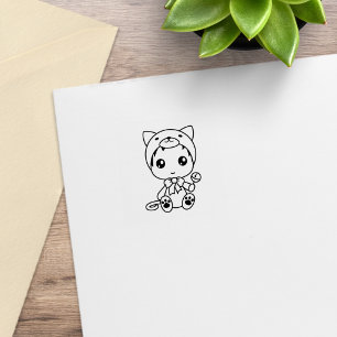 Baby Weiße Katze Kätzchen Overall Kostüm 1x1 Gummistempel