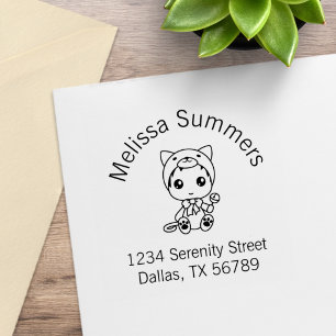 Baby Weißkatze Jumpsuit Bogen Adresse Gummistempel