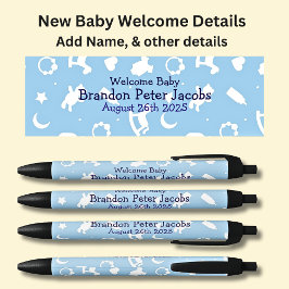 Baby Welcome - Name & Detail auf Blue hinzufügen Kugelschreiber