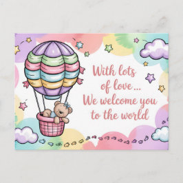 Baby Welcome with Teddy Bear in Hot Air Balloon Postkarte