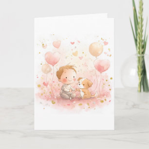 Baby- & Welpen-Valentinskarte   Sanfte Wasserfarbe Feiertagskarte