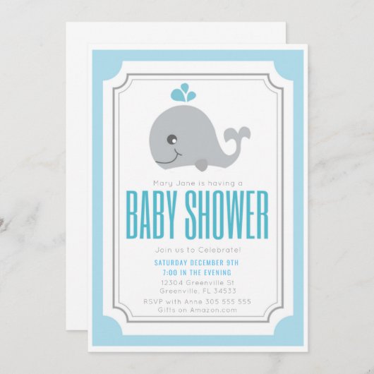 Baby Whale Baby Dusche Einladung (Vorne/Hinten)