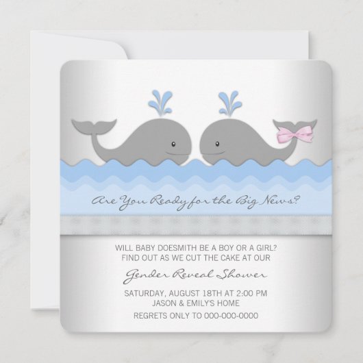 Baby Whale Gender Reveal Dusche Einladung (Vorderseite)