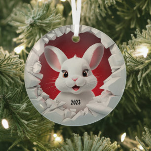 Baby Whit Rabbit Christmas Ornament Aus Glas