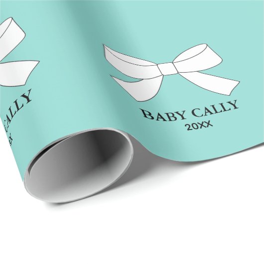 Baby White Bows Sprinkle Dusche Party Personalisie Geschenkpapier (Rolleneckpunkt)
