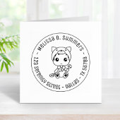 Baby White Cat Jumpsuit Runde Adresse Gummistempel