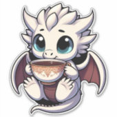 Baby White Dragon trinkt Kaffee Tee Aufkleber (Vorderseite)