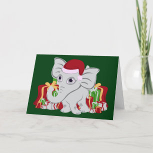 Baby White Elephant in Weihnachtsmannmütze mit Ges Feiertagskarte