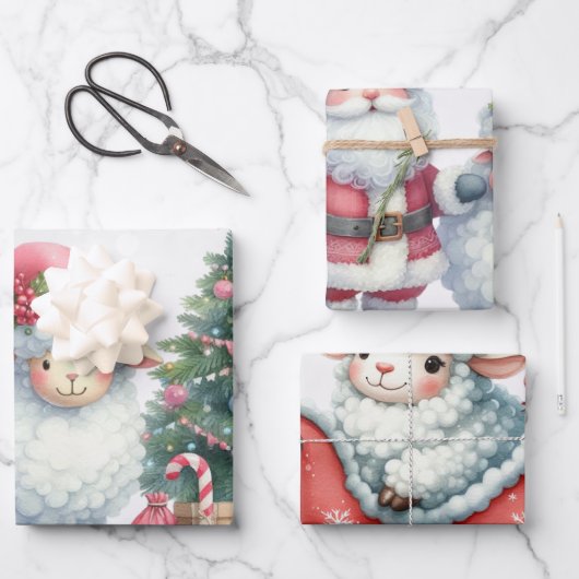 Baby White Lambs Weihnachtskids Geschenkpapier Set (Vorderseite)