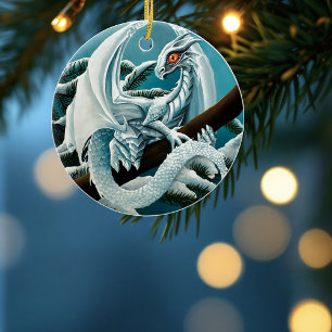 Baby White Winter Dragon Keramikornament
