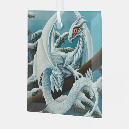 Baby White Winter Dragon Ornament Aus Glas (Vorderseite links)