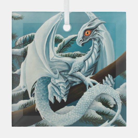 Baby White Winter Dragon Ornament Aus Glas (Vorderseite)