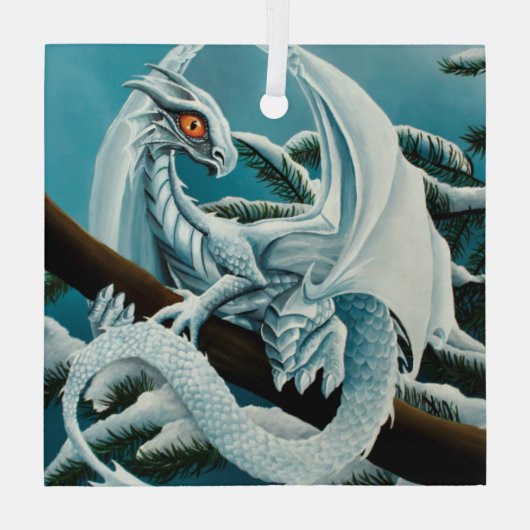 Baby White Winter Dragon Ornament Aus Glas (Rückseite)