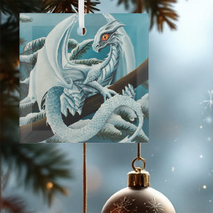 Baby White Winter Dragon Ornament Aus Glas