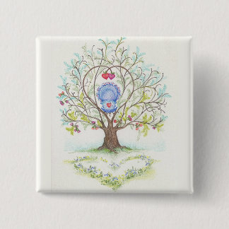 Baby-Wiege in einem Baum der Herzen und der Liebe Button