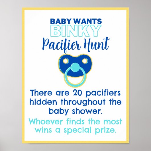 Baby Will Binky Schnuller Hunt Game Baby Shower Poster (Vorne)