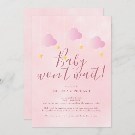 Baby will Pink Baby Girl Baby Dusche warten Einladung (Vorne/Hinten)