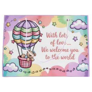 Baby Willkommen mit Teddybär im Heißluftballon Große Geschenktüte