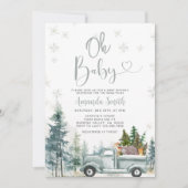 Baby Winter Rustic Truck Snowflakes Babydusche Einladung (Vorderseite)