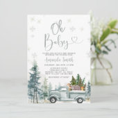 Baby Winter Rustic Truck Snowflakes Babydusche Einladung (Stehend Vorderseite)