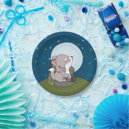 Baby Wolf auf dem Mond Pappteller (Party)