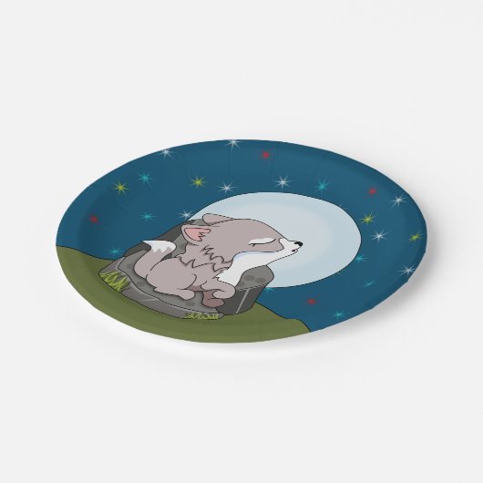 Baby Wolf auf dem Mond Pappteller (Schrägansicht)