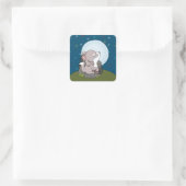 Baby Wolf auf dem Mond Quadratischer Aufkleber (Tasche)