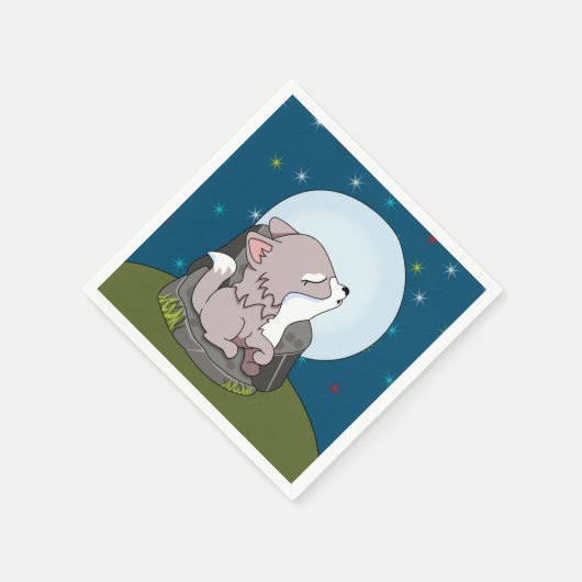 Baby Wolf auf dem Mond Serviette (Ecke)