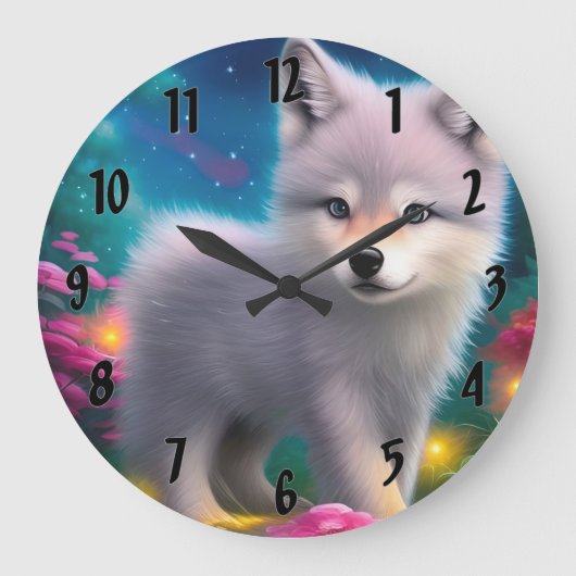 Baby Wolf Große Wanduhr (Vorderseite)