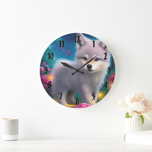 Baby Wolf Große Wanduhr (Zuhause)