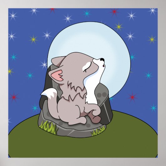 Baby Wolf heult auf dem Mond Poster (Vorne)