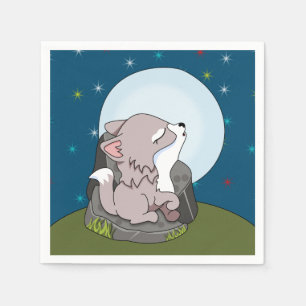 Baby Wolf heult den Mond an Serviette
