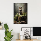 Baby Wolf Wald Druck, Botanischer Wald Poster (Heimbüro)
