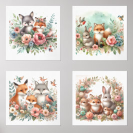 Baby Woodland Animes Kinderzimmer Print Set