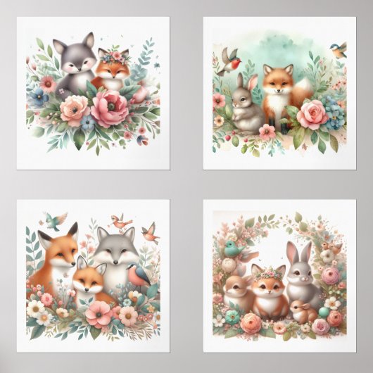Baby Woodland Animes Kinderzimmer Print Set (Vorderseite)