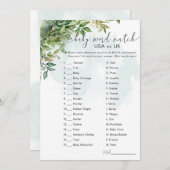 Baby Word Match USA / UK Green Party Game Einladung (Vorne/Hinten)