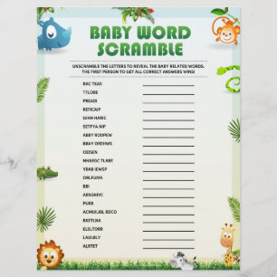 Baby Word Scramble Baby Shower Game [Tierthema] Briefbogen