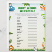 Baby Word Scramble Baby Shower Game [Tierthema] Briefbogen (Vorne/Hinten)