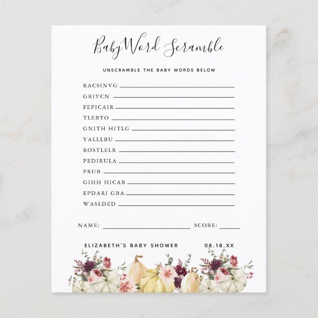Baby Word Scramble | Baby Showspiel (Vorderseite)