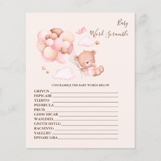 Baby Word Scramble Baby Showspiel (Vorderseite)