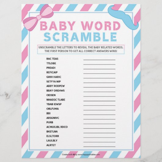 Baby Word Scramble [Gender Überraschung] Briefbogen (Vorderseite)