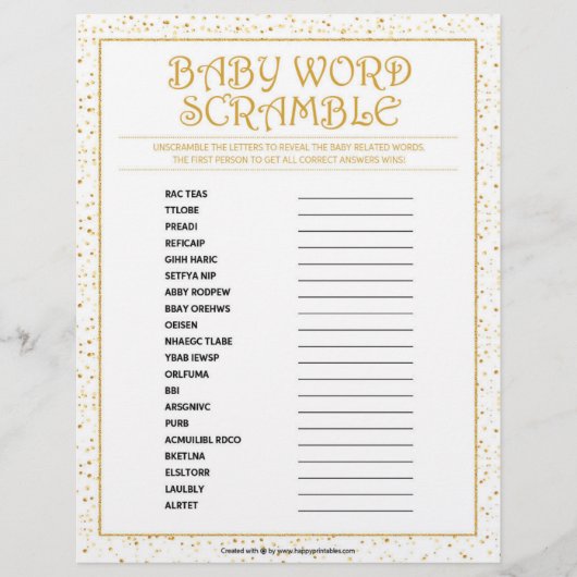Baby Word Scramble [Golden Glitzern] Briefbogen (Vorderseite)