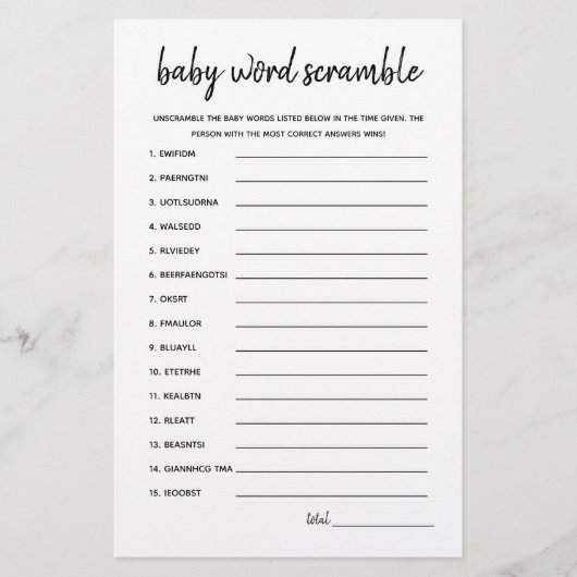 Baby Word Scramble Minimalistisch Baby Showspiel (Vorderseite)