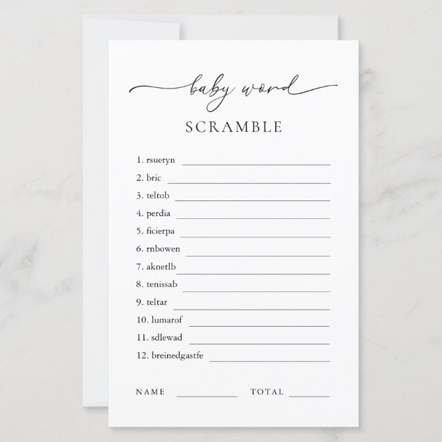 Baby Word Scramble Minimalistisch Baby Showspiel (Vorderseite)