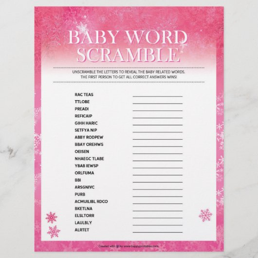 Baby Word Scramble [Snowy Pink] Briefbogen (Vorderseite)
