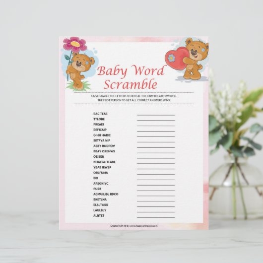 Baby Word Scramble [Teddy Bears] Briefbogen (Stehend Vorderseite)