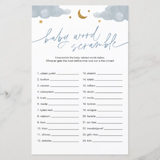 Baby Word Scramble Twinkle Star Baby Showspiel (Vorderseite)