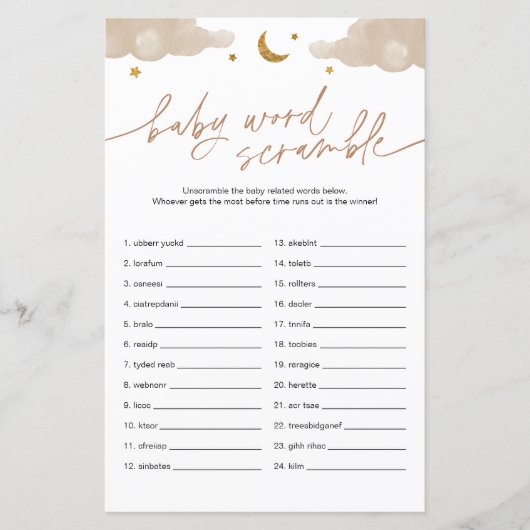 Baby Word Scramble Twinkle Star Baby Showspiel (Vorderseite)