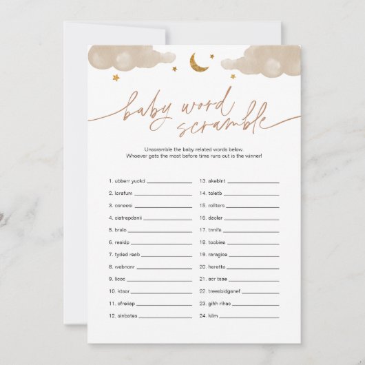 Baby Word Scramble Twinkle Star Baby Showspiel Einladung (Vorderseite)