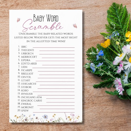 Baby Word Scramble Watercolor Wildfloral Flyer